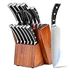 Knife Set, Jourmet 15-Piece Kitchen Knife Set with Block and Sharpener, High Carbon Stainless Steel Sharp Knives, Anti-slip Ergonomic Handle, Black Knife Block Set