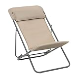 Lafuma MOBILIER   Transat Jardin Pliable   Chilienne Multi Positions avec Têtière   Maxi Transat +   Becomfort®   Beige Moka   Fabriqué en France   LFM5175_9935   Garantie 5 Ans   L.83xl.62xH.91cm