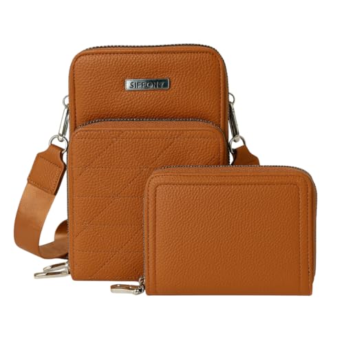 Kit Bolsa Carteira Porta Celular Alça Transversal Tiracolo QUBCCUM (Marrom)