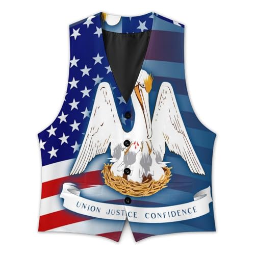 U.S.A And Louisiana State Flag Trendy Vest Suit for Men V Neck Formal Dress Waistcoat Vests Business Slim Fit2