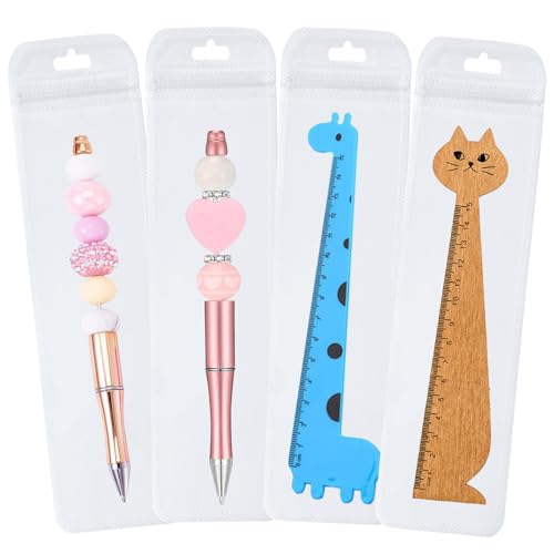 Image of 100 Pcs Beadable Pen Packaging Bags for Small Business, Clear Pen Bag for Bead Pens, Zipper Smell Proof Storage Bags for Packaging Lipgloss, Jewelry, Cosmetic,Candy 2.4x10.8inch