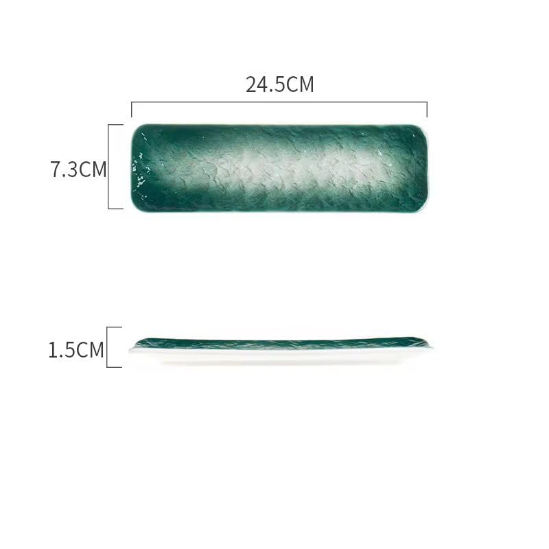 Image of Beyond Homes Ceramic Sushi & Dimsum Serving Trays Set of 3 | 10 Inch Long Rectangular Plates | Ceramic Platter Plates for Serving Snacks, Momos, Sushi & Desserts | Microwave & Dishwasher Safe | Green