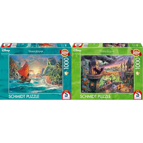 Schmidt Spiele 58030 Thomas Kinkade, Disney, Vaiana, Moana, 1000 Teile Puzzle, Normal & 58029 Thomas Kinkade, Disney, Maleficent, 1000 Teile Puzzle, Normal