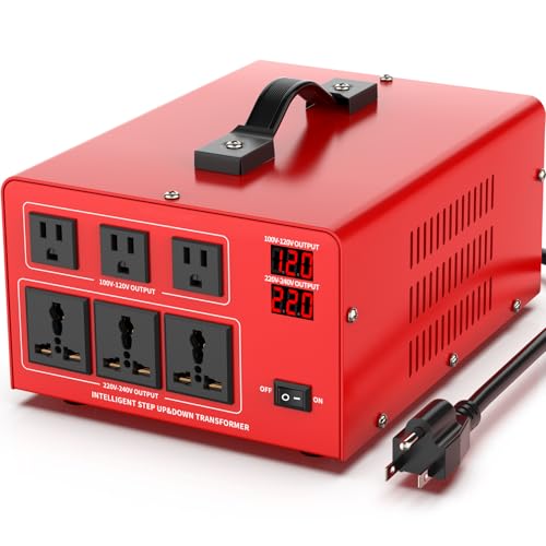 OLTEANP Voltage Converter Auto Transformer Heavy Duty Step Up/Down Power Converter 220V to 110V, 110V to 220V with US Outlets, Universal Outlets, LCD Display, Circuit Breaker Protection(8000W)