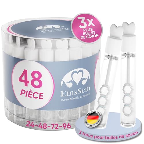 EinsSein 48x Bulles de Savon Mariage | Tubes Flacon Transparent Cœur Blanc | Cadeaux Invités Mariage Baptême Communion Anniversaire | Décoration Table Champêtre & Jeu Enfant