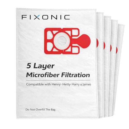Henry Hoover Bags 5 Pack 5 Layer High Filtration Vacuum Bags Compatible with Henry Hetty James & Basil Replacement Henry Hoover Bags NVM-1CH / 907075 for Henry Vacuum Cleaner