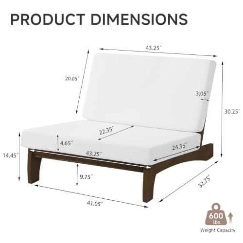 Image of Pia Ricoo Outdoor Loveseat Patio Furniture Sofa, Teak Wood Outdoor Furniture for Balcony, Deck, Poolside, Porch - Beige