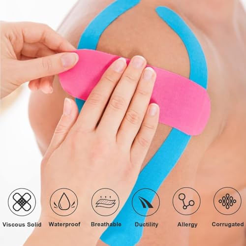 Image of Kinesiology Tape - Elastic Adhesive Sportstape for Muscle Pain Relief, Gym, Fitness, Running - Ideal Support for Knee, Wrist, Shoulder, Back (Random Colour Shipped)