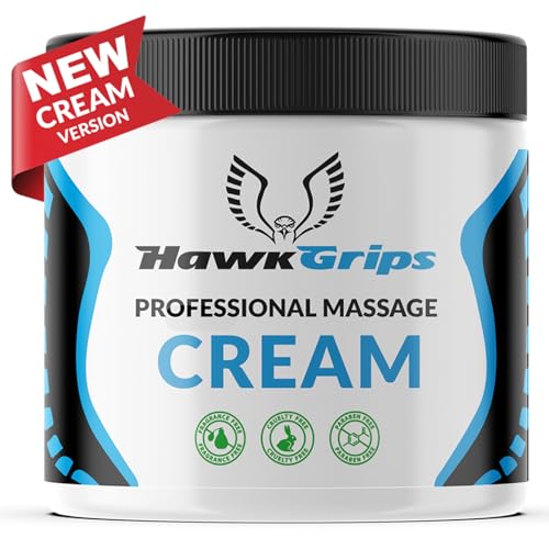 HawkGrips Professional Massage Cream, 16oz, Unscented with Shea Butter, Muscle and Body Moisturizing, Safe & Clean Ingredients, Non-Greasy, Non-Staining, Whole Body Use - Neck, Back, Foot, Deep Tissue