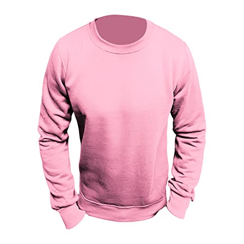 Maiyifu-GJ Men's Casual Long Sleeve Crewneck Sweatshirt Long Sleeve Solid Color Pullover Lightweight Round Neck Shirt Tops (Pink,3X-Large)