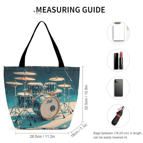 Tote Bag for Women Shoulder Bag Cool Drums Set Handbags for Travel Work Beach Bag2