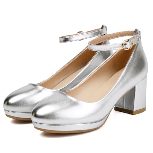 Asterisco Women Block Heel Pumps with Platform Dress High Heels Shoes-240084, Size 3-102