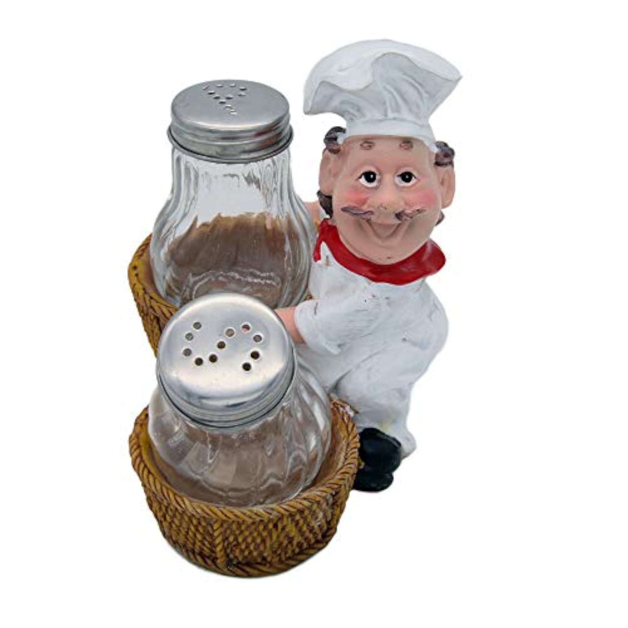 Fat Chef Salt Pepper Shakers in Basket