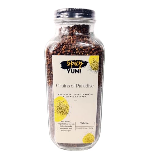 Spicy Yum! Grains of Paradise - Whole Alligator Pepper (Atare, Guinea, Melegueta Pepper) in Glass Jar (Whole in Glass Jar - 6 oz.)