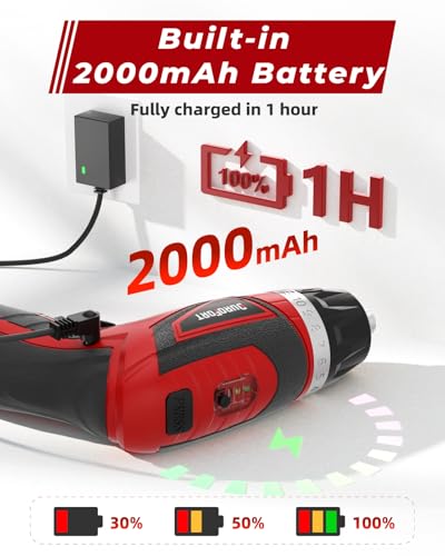 DuroFort Cordless Electric Screwdriver Set, 8V 10Nm Rechargeable Power Electric Drill, Battery Screw Gun with Driver Bit, 320RPM/10+1 Torque, 2 Position Handle, Flexible Shaft LED Light (Red, 89Pcs) thumbnail 4