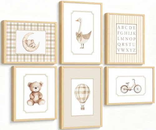 6Pcs Vintage Nursery Canvas Wall Art Funny Cute Animals Posters Print Artwork Neutral Kids Room Painting Pictures Wall Decor for Children Playroom Bedroom Home Decoration 8x10in Unframed