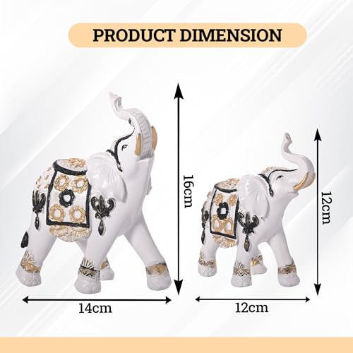 Image of Kuber Industries Set of 2 Elephant Figurines Idol for Home Decor | 6x5.5 Inch Resin Vastu Wealth, Prosperity Gift for Diwali & Housewarming | White & Golden