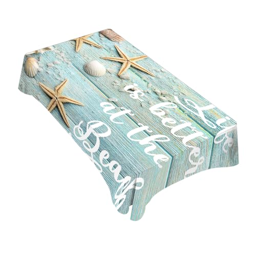 TKS MITLAN Tablecloth Life is Better is The Beach Table Cloth Rectangle Table 60 x 84 Inch Summer Sand Sea Shells Starfishes Kitchen Decorations for Home Dinner...