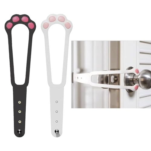 Tope de Puerta Ajustable para Mascotas,Pestillo de 2 Piezas para Puerta de Gatos Abrepuertas para Ventilación y Seguridad Ideal para Gatos y Perros Fabricado en Plástico Blanco y Negro