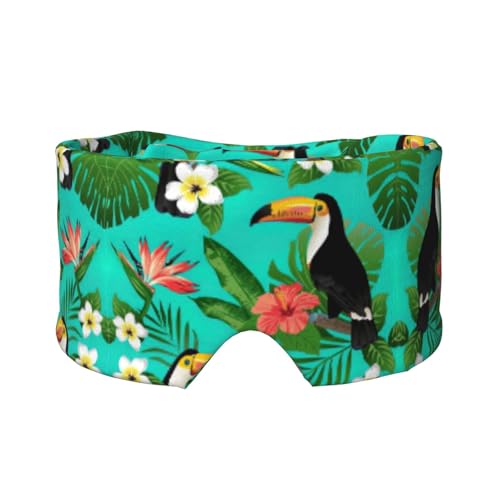 Protector ocular con estampado de pájaros tropicales y hojas de plantas, equipo reversible para dormir, envoltura de bloqueo de luz, para comodidad de viaje