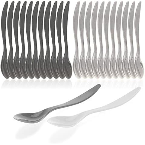 com-four® 24x Eierlöffel aus Kunststoff - wiederverwendbare Dessertlöffel - BPA-freie Plastiklöffel für Babynahrung, Marmelade, Dips - spülmaschinenfestes Mehrwegbesteck (24 Stück - grau) Cover