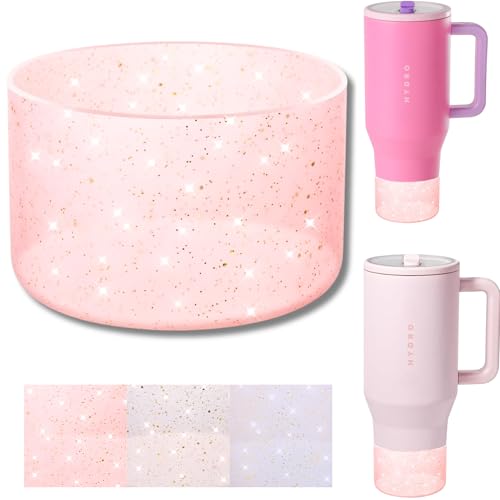 Onlymory Silicone Boot for Hydrojug Traveler 40 32 OZ Water Bottle, Boots Bottom Protector for HydroJug Tumbler Accessories Protective Sleeve Cover (Clear Peach Pink Glitter)