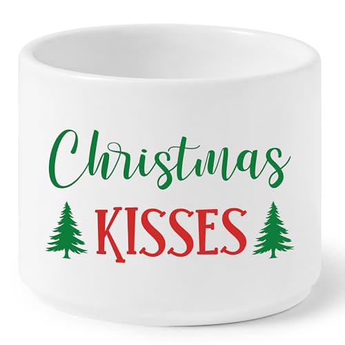 FoszaSzept Candy Dish Cauldron, Christmas Mini Ceramic Candies Bowl Tiered Tray Decor, Snack Serving Bowl Table Wishes Accents for Themed Party Birthday Home Kitchen Events Gifts (Christmas Kisses)
