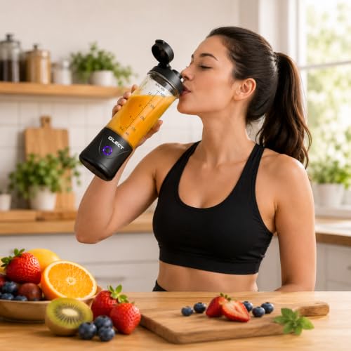 Image of QLECT Portable Juicer Blender 400ML, 22 Stainless Steel Blades, 3000mAh Battery, 7.4V Motor, USB Type-C Rechargeable Smoothie Maker for Fruits, Protein Shakes & Travel(Black)