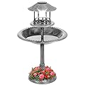 Best Choice Products Solar Outdoor Bird Bath Vintage Resin Pedestal Fountain Decoration for Yard, Garden w/Planter Base, Feeder, Decorative Bird Cage, Fillable Stand - Stone