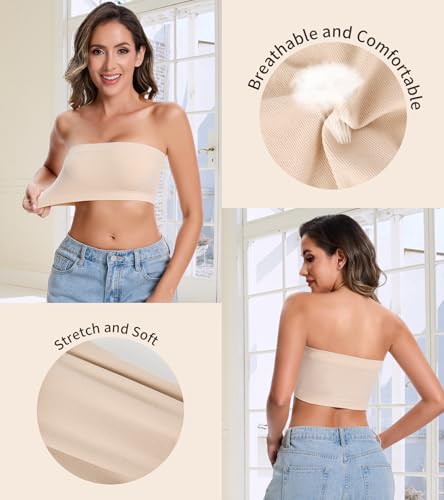 Image of Strapless Bras for Women Tube Tops for Women Bandeau Bra Crop Top Smooth Non-Padded