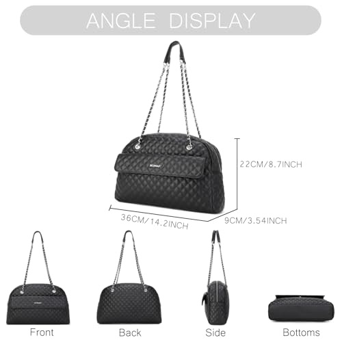 BESMART Waterproof Handbags Women's Shoulder Bag, Soft PU Vegan Leather Top Handle Bag Ladies Rhombic Jacquard Evening Bag4