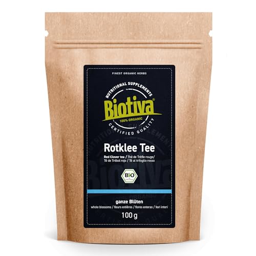 Biotiva Té de Flores de trébol rojo orgánico 100g - Trifolium Pratense - trébol de pradera - embotellado y controlado en Alemania (DE-ÖKO-005)
