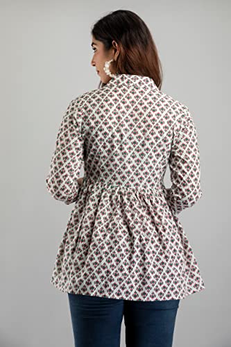 Image of feranoid Women's Cotton Floral Printed Short Kurti Tunic Top