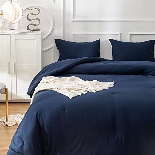 Houseri Navy Blue Comforter Full Size Teen Boys Dark Navy Comforter Bedding Sets Full Dark Blue Comforter Set Dark Color Comforter Girls Classic Navy Blue Bed Comforter Blanket Dorm Comforters Full #TOP1