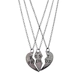 LUX ACCESSORIES Best Friends BFF Forever Gunmetal Heart (3pc) Necklace Set