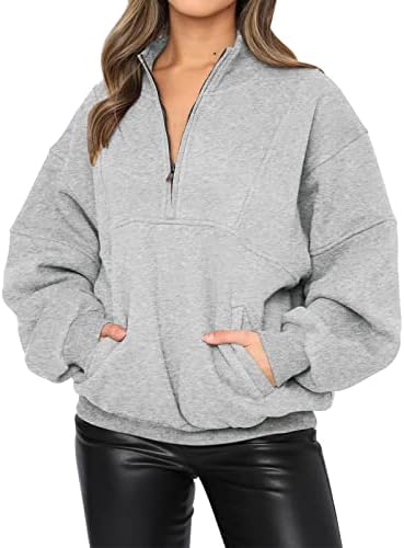 KIKIBERRY Womens Half Zip Up V Neck Long Sleeve Casual Sweatshirt Tops with Pockets 1 KIKIBERRY Womens Half Zip Up V Neck Long Sleeve Casual Sweatshirt Tops with Pockets