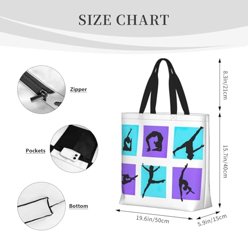 Large Capacity Shoulder Bag with Zipper,Reusable Grocery Gymnastics Game Print Tote Bag for Shopping4