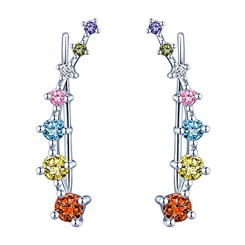 Yumilok -Pendientes Trepadores Mujer de Plata de 925 Esterlina, Pendientes de Clip de Cristal/Diamante de Imitación