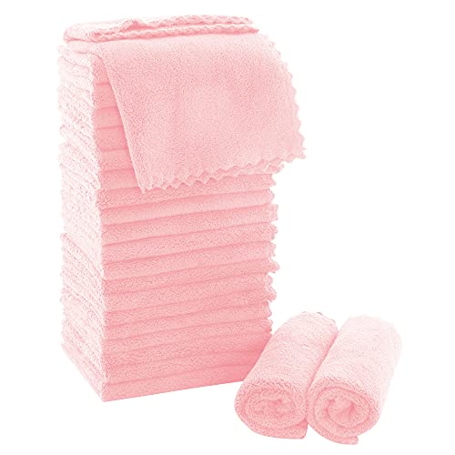 Image of MOONQUEEN Ultra Soft Premium Washcloths Set - 12 x 12 inches - 24 Pack - Quick Drying - Highly Absorbent Coral Velvet Bathroom Wash Clothes - Use as Bath, Spa, Facial, Fingertip Towel (Pink)