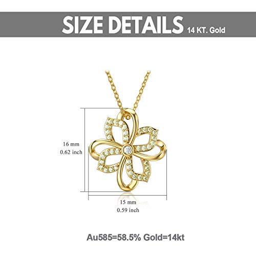 Motiel Four Leaf Clover Necklace 14K Yellow Gold Flower Pendant Necklace, Good Luck Jewelry Gift For Mother’s Day Valentine’s Day Anniversary Birthday #TOP5