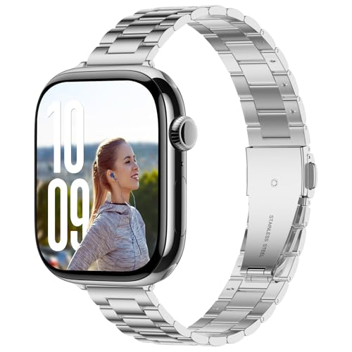 Thin Band Compatible with Apple Watch 42mm 41mm 40mm 38mm, Luxury Slim Lightweight Stainless Steel Bracelet for iWatch SE Series 12-1 Women, Silver - image 1