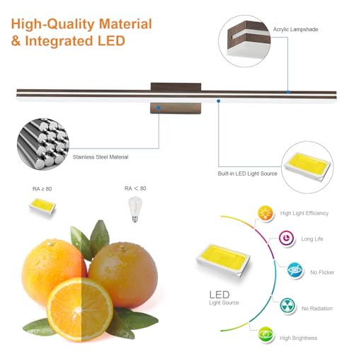 Image of SineRise 48-Inch LED Modern Bathroom Vanity Light Bar, Brown Modern Acrylic Bathroom Wall Lighting Fixtures Over Mirror (Cool White 6000K)