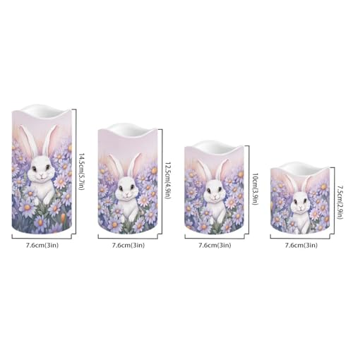 Image of Easter Bunny Daisy Plastic Flameless Candles with Remote Control and Timer LED Flickering Battery Operated Color Changing Electric Pillar Candles Easter Decoration