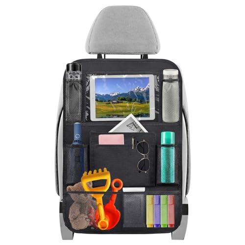 Protector de respaldo y organizador de asiento de coche, organizador de asiento trasero, 10 bolsillos de almacenamiento, tela Oxford impermeable, protector de respaldo para niños, para iPad de hasta