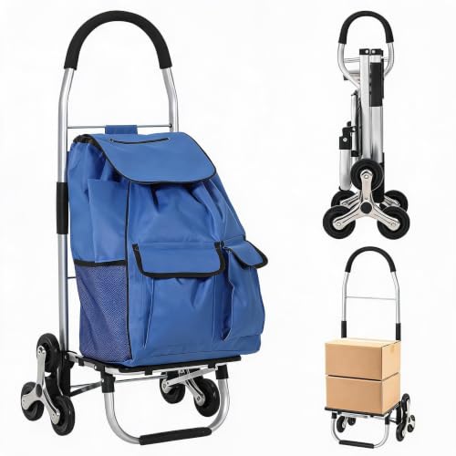 Image of 3-in-1 Heavy Duty Folding Stair Climbing Hand Truck – 176 lbs Capacity – 6-Wheel Convertible Dolly with 36L Oxford Cloth Bag and Telescoping Handle – Portable Utility Cart for Material Handling,