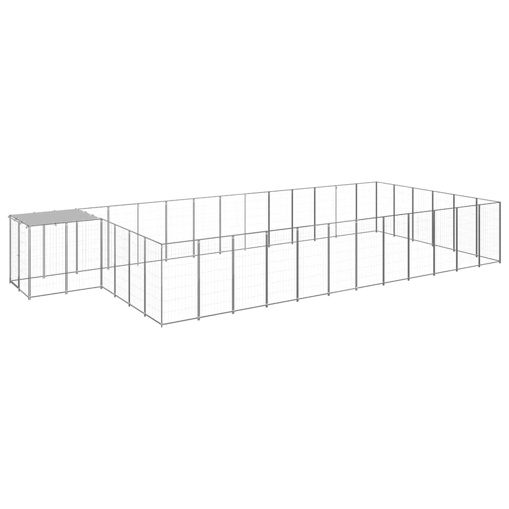 Karmnik dla psów, srebrny, 22,99 m², stalowy kojec, dla zwierząt domowych, wodoszczelny dach PE, 770 x 330 x 110 cm, dla psów i innych zwierząt