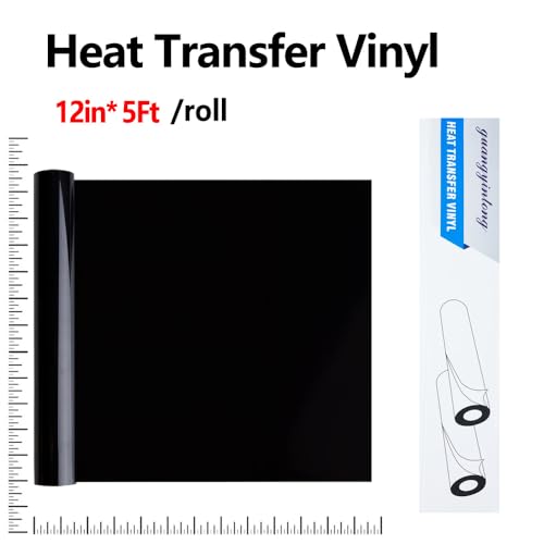 Image of guangyintong Heat Transfer Vinyl Black HTV Rolls, 12 inch x 5ft Black Iron on Vinyl for T Shirts, Glossy Surface HTV Vinyl for All Cutter Machine Easy to Cut & Weed for Heat Vinyl DIY Design