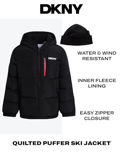 DKNY Boys Winter Coat - Heavyweight Water Resistant Fleece Lined Insulated Quilted Boys Puffer Jacket with Hat2