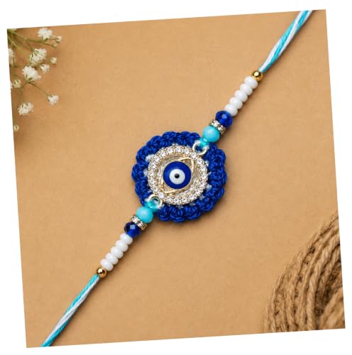 Image of Designer Evil Eye Rakhi For Brother Men Boys | Handcrafted With Soft Cotton Thread | With Crochet Floral As Base | Evil Eye Rakhi For Brother Boys Men | Multicolour