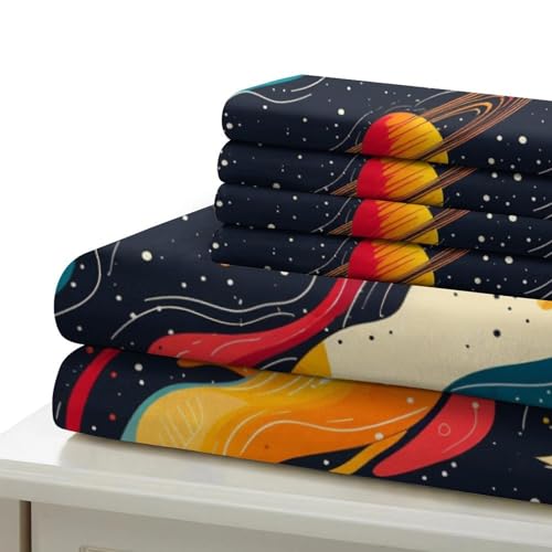 Linge de lit galaxie 3D haut de gamme Super King en microefficiente douce 3 pièces